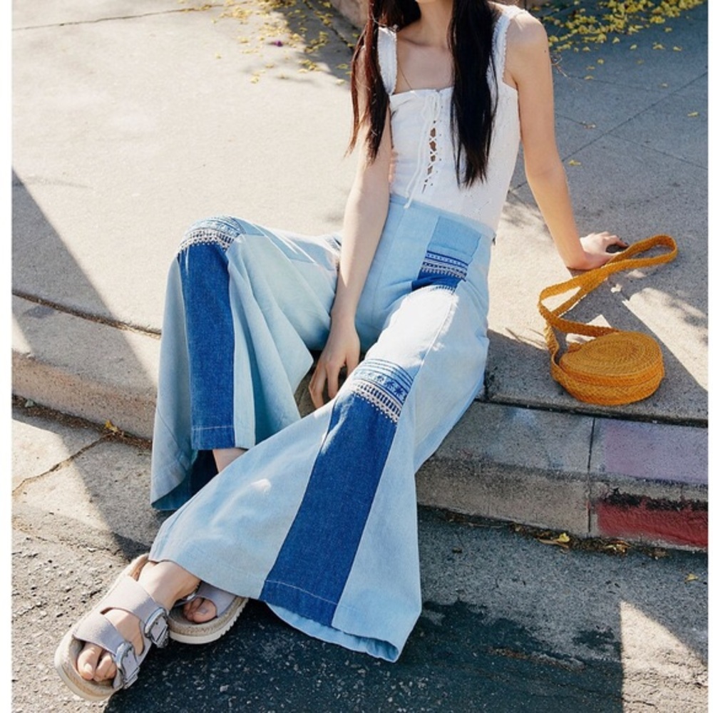 Free People Willa Pieced Wide-Leg Jeans 29
